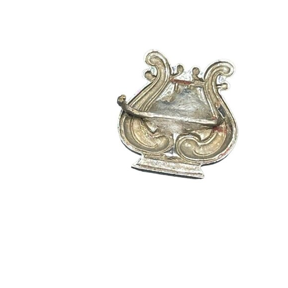 Vintage Collectible Pin CHOIR Lyre Harp Silver Tone Broke 1940s - Picture 2 of 3